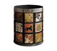 KESOTO Trash Can Garbage Bin Household 10 L PU Leather Dustbin Wastebasket for Outdoor Indoor Bathroom Office Kitchen Farmhouse, Painting Silver