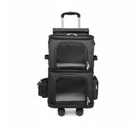 KESOTO Travel Carrier Double Layer Cat Carrier Trolley Bag Two Level Stacked Build with Telescopic Handle 360 Degree Wheels Oxford Material Suitable for, Black, Black