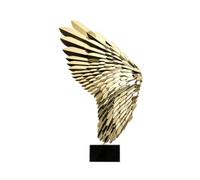 KESOTO Wing Sculpture Artwork Leaf Like Metal Statue Decor Ornament With Polished Mirror Finish On Base suitable for entryways living rooms workplaces mantels shelves console tables 38x6x50cm