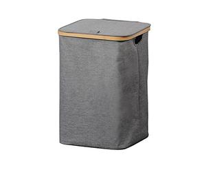 KESPER 19599 Polyester Laundry Hamper Grey Frame Made from FSC Certified Bamboo (Licence Number FSC-C014021) With Flap Dimensions (WxHxD): 33 x 50 x 33 cm.