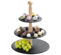 Kesper 38119 Slate Cake Stand with Bamboo Frame 3-Tier FSC Certified Round Hand Cleaning 18 x 56 cm Black