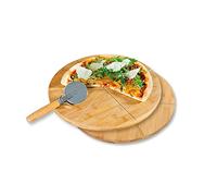 Kesper 58465 Pizza Plates with 1 Pizza Cutter, Material: FSC®-Certified Bamboo, Dimensions: Diameter 32 cm, Thickness: 1 cm, Colour: Brown