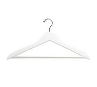 KESPER Set of 12 Shaped Clothes Hangers Eucalyptus Wood White Varnished with Non-Slip Trouser Bar and Skirt Notches, Width 44.5 cm, Thickness 1.2 cm, 47148
