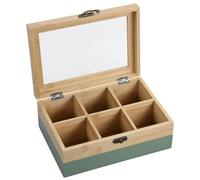 Kesper® Tea Box, Material: FSC® Certified Bamboo, 6 Compartments, with Viewing Window and Retro Closure, Tea Box for Storage, Dimensions: 21.5 x 15 x 8.5 cm, Tea Not Included, Colour: Green/Natural
