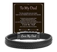 Kessofera Men Leather Bracelet Dad Gift, Black Braided Rope Bangle, Adjustable Stainless Steel Clasp, Fashion Jewelry Gifts for Son Husband Daddy Father Day Birhday Anniversary Christmas