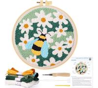 KESTAR Punch Needle Embroidery Starter Kits, Bee and Daisy Flower Punch Needle Kits for Kids Adults Beginner, Embroidery Kit Tool with Instruction Threader Fabric Yarns and Hoop