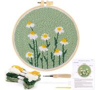 KESTAR Punch Needle Embroidery Starter Kits, Daisy Flower Punch Needle Kits for Adults Beginner, Embroidery Kit Tool with Instruction Threader Fabric Yarns and Hoop