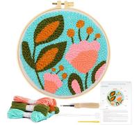 KESTAR Punch Needle Embroidery Starter Kits, Tulip Flower Punch Needle Kits for Adults Beginner, Embroidery Kit Tool with Instruction Threader Fabric Yarns and Hoop