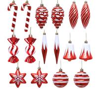 Kesteey 16Pcs Candy Cane Christmas Decorations, Candy Pine Cones Cane Snowflake Nut Christmas Hanging Ornaments with Rope Xmas Tree Decorations for Xmas Home Decor