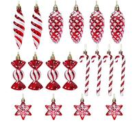 Kesteey 18Pcs Christmas Tree Baubles Set, Candy Pine Cones Cane Snowflake Nut Christmas Hanging Ornaments with Rope Xmas Tree Decorations for Xmas Home Decor