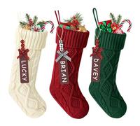 Kesteey 3Pcs Christmas Stockings, 18In Large Wool Knit Christmas Stockings Personalized Xmas Hanging Stocking with Name Tags for Christmas Fireplace Tree Decorations for Family Holiday Decor