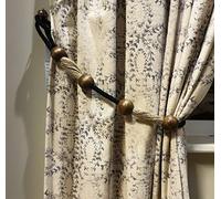 Kestral 2 x Tie Backs Woven Rope Curtain Tieback Hold Backs With Saffron Wooden Ball Design Beautiful Elegant Finish, Black