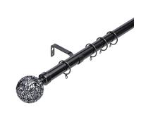 Kestral Crackle Glass Ball Finials 28 mm Extendable Curtain Poles Rods Voiles, Black Nickel 120-210 cm