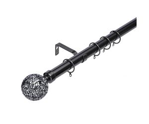 Kestral Crackle Glass Ball Finials 28 mm Extendable Curtain Poles Rods Voiles, Black Nickel 180-340 cm