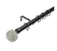Kestral Diamante Ball 28 mm Finial Extendable Curtain Pole Elegant Metal Finish Easy Fitting, Black Nickel 120-210CM