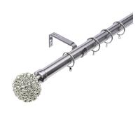 Kestral Diamante Ball 28 mm Finial Extendable Curtain Pole Elegant Metal Finish Easy Fitting,Brushed Steel 180-340CM