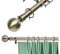 Kestral Palermo Ball Finial Metal 28 mm Extendable Curtain Poles Rods Voile Easy Fitting, Antique Brass (180-340 cm)