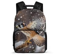 Kestrel Bird In Snowy Day Travel Backpack 16 Inch Shoulder Bag | Small Casual Daypack Backpack with Adjustable Straps and Side Pockets