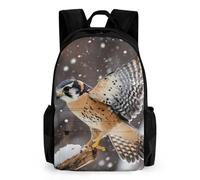 Kestrel Bird In Snowy Day Travel Backpack for Men Women | Small Casual Daypack Shoulder Bag with Adjustable Straps and Side Pockets