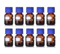 Kestun 10 Packs Reagent Media Storage Bottles, 25ml Borosilicate Glass Graduated Round Bottles with GL25 Blue Screw Cap for Lab Water Reagent Liquids (Amber, 25ML)