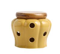 kesurpae Ceramic Garlic Jars with Lids,Kitchen Garlic Storage Ginger Pot Keeper, Colored Ceramic With Air Holes, Yellow