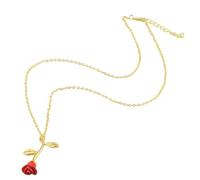 kesurpae Elegant 3D Red Rose Pendant Necklace Personalized Gift Representing Love Unique Necklace For Special Someone Golden Vintage Red Rose Flower Pendant