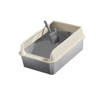 kesurpae Enhanced Cat Litter Tray Kitty Toilet Sand Box Container Stainless Steel Durable Good For Indoor And Easily Out Waste. Pet Supplies For Small And Large Cats Indoor Cats, Khaki, L