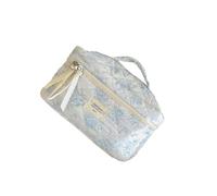 kesurpae Floral Makeup Bag Cotton Up Bag Gorgeous Quilted Suitable for Every Makeup Enthusiasts Needs Brushes Quilted Wash Organizer Pouch for Womens Ladies, Blue, 25x16x15.5cm
