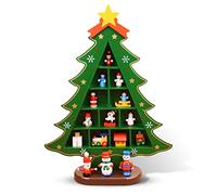kesurpae Wooden Christmas Tree Decoration Small Rustic Miniature Ornament Desktop Centerpiece Decor Craft Farmhouse Party, Green, L