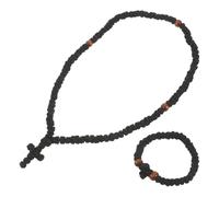 KESYOO 2pcs Orthodox Prayer Rope Bracelet Necklace with Cross Pendant Set | Wood and Polyester, Greek Knot Bead Design, Adjustable Fit, for Meditation and Prayer Sessions