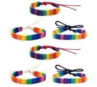 KESYOO 6Pcs Rainbow Woven Wristbands Adjustable Friendship Bracelets Handmade Braided Rope Bands for Women Men Lgbtq Pride DIY Bracelet Set (Black White Red)