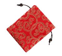 KESYOO Classic Chinese Embroidered Brocade Singing Bowl Storage Bag, Red Silk Drawstring Pouch 13X16Cm for Travel and Home Use, Traditional Tibetan Handwoven Craft Jewelry Organizer