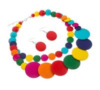 KESYOO Multicolor Wooden Beads Long Necklace Thick Bib Choker Geometric Beads Layered Bohemian Ethnic African Style for Women and Daily Wear