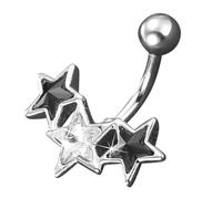 KESYOO Navel Piercing Stainless Steel Star Design Ring Button Belly in Black and White Piercing for Women Cubic Zirconia Shiny Body Jewelry Pendant