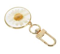 KESYOO Pressed Daisy Dried Flower Keychain Bag Pendant White Epoxy Resin Floral Charm, Small Purse Hanging Ornament for Women’s Accessories and Party Favors
