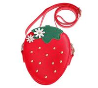 KESYOO Strawberry Shape Girls' Shoulder Bag, Small Yellow Pu Purse, Suitable Lightweight and Compact Shoulder Bag, Children's Wallet for Coins and Travel Accessories, red, 14X12X5CM