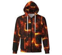 KETAFOUND 3D Flame Block Print Hoodie Zipper Sweatshirt, 3D Geometry Men'S Long Sleeve Sports Outerwear, Black Sweatshirts With Pockets, Oversized Jumpers Hooded, Casual Jackets