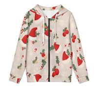 KETAFOUND 3D Santa Hat Print Hoodie Zipper Sweatshirt, Fashion Cartoon Style Men'S Long Sleeve Sports Outerwear, Beige Sweatshirts With Pockets, Oversized Jumpers Hooded, Casual Jackets