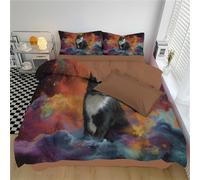 KETAFOUND Black Cat Print Duvet Cover Set Double, 3 Pcs Colorful Nebulae Bedding Set Soft Microfiber Easy Care Quilt Cover With 2 Pillow Cases For Teens Girls Kids Reversible Duvet Sets 200 X 200 Cm