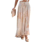 KETAFOUND Bohemian Flare Skirt for Women Ladies - Maxi Leopard Print Lace Up A-Line Dress Layer Ruffled Pleated Skirt,Summer Vacation Smart Casual Work Going Out,Beige,XL