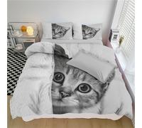 KETAFOUND Cat Print Duvet Cover Set Single, 2 Pcs 3D Animal Patterns Bedding Set Soft Microfiber Easy Care Quilt Cover With 1 Pillow Cases For Teens Girls Kids Reversible Duvet Sets 135 X 200 Cm