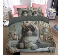 KETAFOUND Cat Print In The Bathtub Bedding Set Soft Microfiber Vintage Duvet Cover With A Sense Of Mixed Colors For Kids,Adults,With Hidden Zipper Quilt Cover Pillowcase 3 Pcs Set King (220 X 230 Cm)