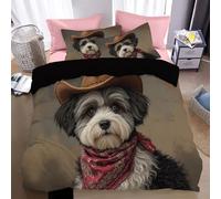 KETAFOUND Denim Dog Print Super King Duvet Cover Set, Reversible Retro Style Bedding Set With Pillowcases, Soft Durable Duvet Quilt Cover (Brown, 220 X 260 Cm)