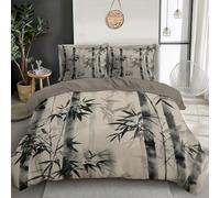 KETAFOUND Double Cover Set 200 X 200 Cm - Ink Bamboo 3Pcs Reversible Bedding Bed Set, Beige Gray Soft Brushed Microfiber Quilt Cover With 2 Pillowcases 50X75Cm, Zen Style