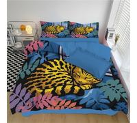 KETAFOUND Duvet Cover Sets Reversible Soft Striped Cat Print Cartoon Style Duvet Set Double Microfiber Hypoallergenic Quilt Cover Bedding Sets With 2 Pillowcases 200 X 200 Cm, Mixed Colors