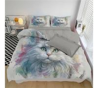 KETAFOUND Duvet Cover Sets Reversible Soft White Cat Print Animal Watercolor Patterns Duvet Set Double Microfiber Hypoallergenic Quilt Cover Bedding Sets With 2 Pillowcases 200 X 200 Cm, White