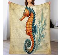 KETAFOUND Fleece Throw Blanket For Sofa - Fluffy Cosy Warm Blankets For Bed, Soft Marine Life, Seahorse King Throw Gifts For Boys And Girls, Off White, 200 X 240 Cm Beige Retro Old Map