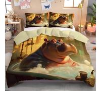 KETAFOUND Hippo Print Duvet Cover Set Double Surrealism Bedding Set Decorative Soft Microfiber 3D Printed Quilt Cover With 2 Pillow Shams, 3 Pcs, Brown 200 X 200 Cm