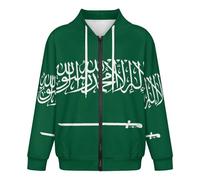 KETAFOUND Men'S Saudi Arabia Flag Zip Up Pullover Fashionable National Flag Hoodies Casual Long Sleeve Zipper Cardigan Sweatshirts With Pockets, Soft And Breathable, Comfortable Against The Skin