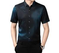 KETAFOUND Men's Short Sleeve Dress Shirt - Dark Blue Button Down Casual Printed Spliced Shirts Regular Fit Formal Business Shirt,Summer All-Match Stretch No Iron and Wrinkle Top,As Shown,M